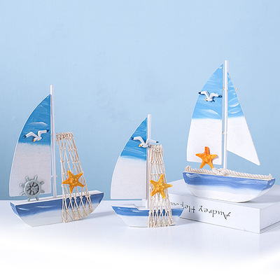 Thuyền gỗ nhỏ thuận buồm xuôi gió - Decor Chủ Đề Biển - Trang Trí Chủ Đề Biển
