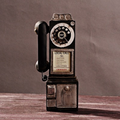 Bốt điện thoại cổ điển đen - Decor Chủ Đề Cổ - Giả Cổ - Xưa Cũ