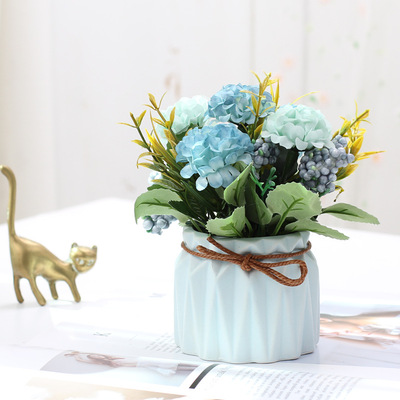 Chậu hoa cẩm tú cầu xanh nhỏ - Chậu Hoa Để Bàn - Hoa Giả - Bình Hoa Sứ